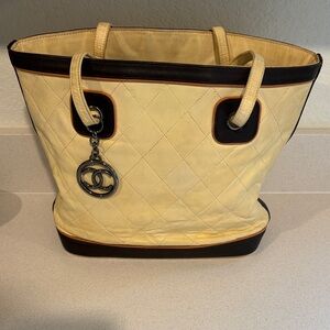 CHANEL Cream and Black Quilted Tote